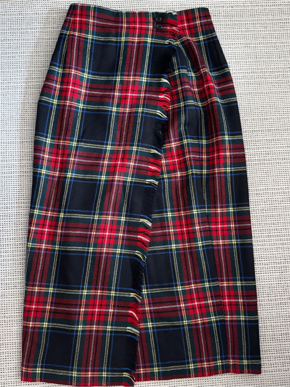 Vintage Rafaella Red and Navy Plaid Tartan Wrap Maxi Wool Skirt Sz 12
